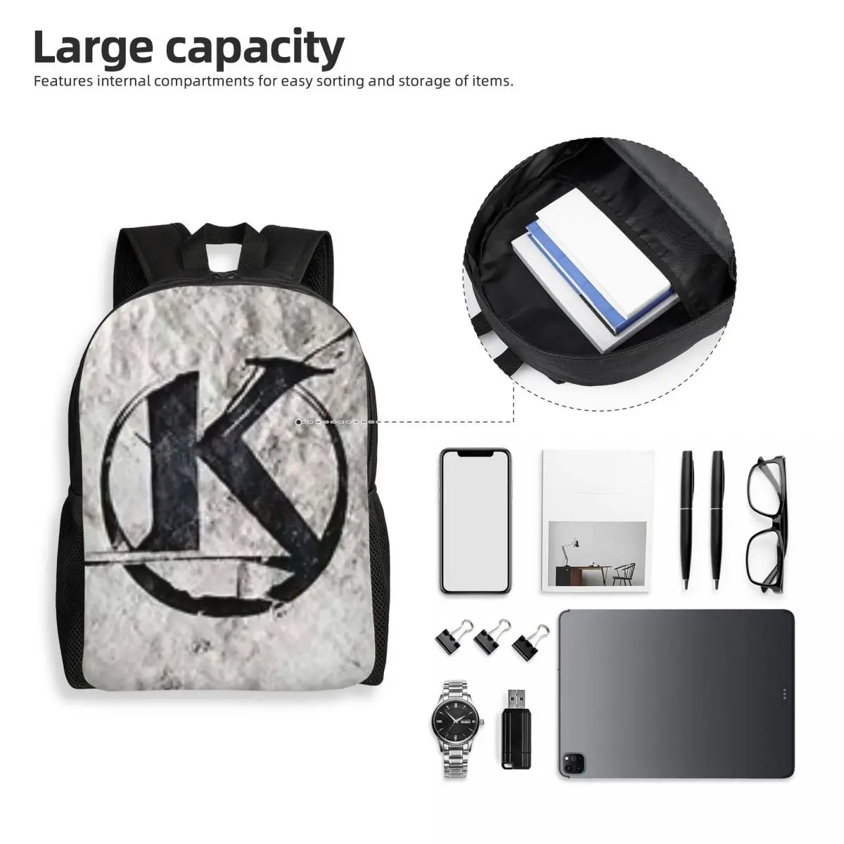 Black Kaamelott Logo On A Gray Background Backpack Student Boys Girls BookBag School Bag Computer Shoulder Bags