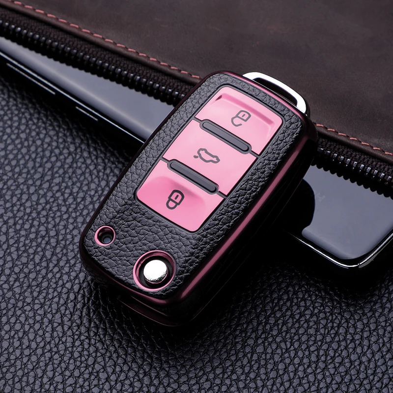 Leather TPU Car Key Case Cover Bag Shell For Vw Volkswagen Bora Caddy Passat Beetle T5 Up Eos Tiguan Skoda A5 SEAT Leon Altea