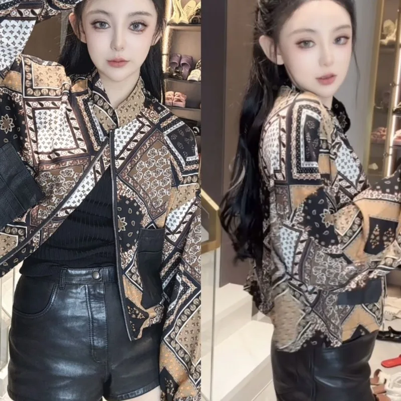 Protezione solare in pelle di pecora patchwork stampato retrò, dimagrimento alla moda, elegante ed elegante, versatile, cappotto di fascia alta stile Ins