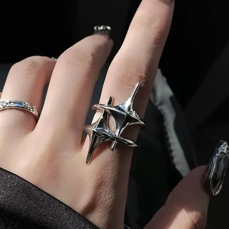 Fashion Punk Zilveren Mode Cross Star Asymmetric Rings Women Temperament Simple Senior Sense Adjustable Ring Party Jewelry Gift