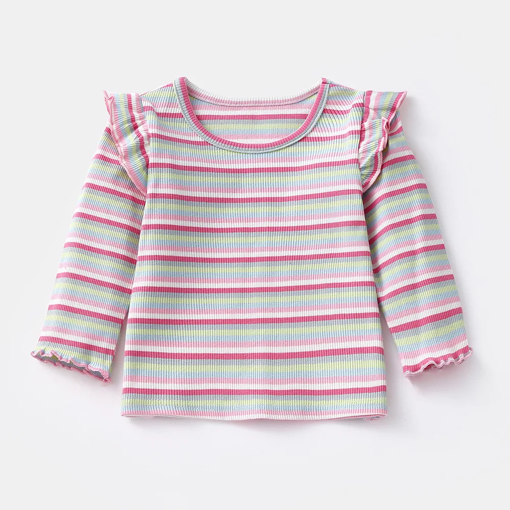 2025 Baby Girl Korean Knitted Small Shirt Versatile T-shirt Spring and Autumn Long Sleeve Striped Inner Top