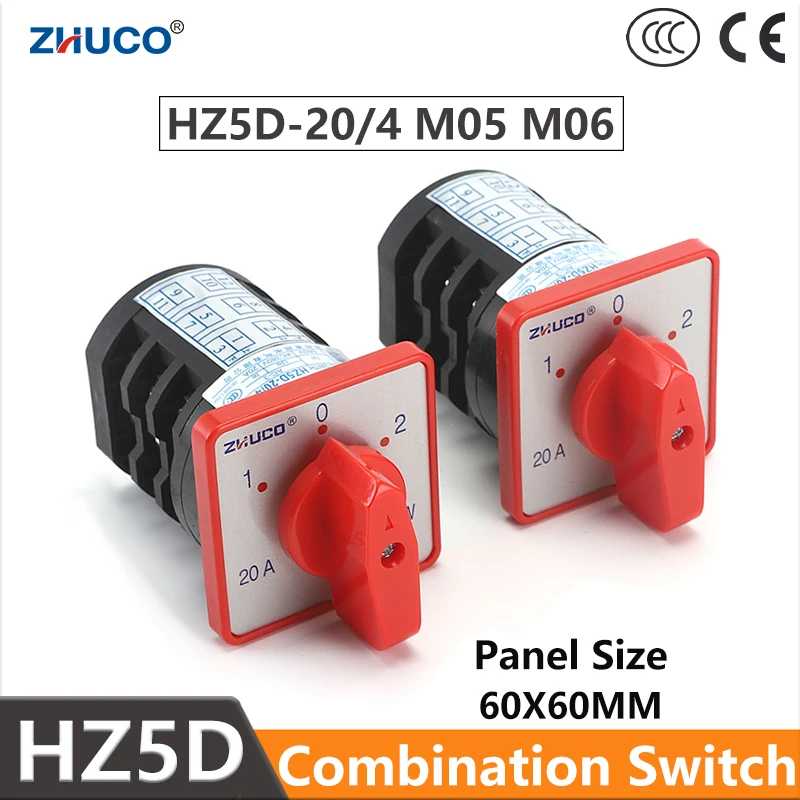 ZHUCO HZ5D-20/4 M05 M06 20A 4KW 3 Poles 12 Screws Induction Motor Reversible Transfer Switch Two Voltage Three-pole Cam Switch
