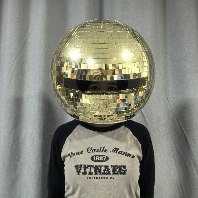 

Silver Gold Full Face Disco Ball Helmet Sparkle Mirror Rave Helmet for Festival Party Halloween DJ Dancer Stage Show Wear 2026