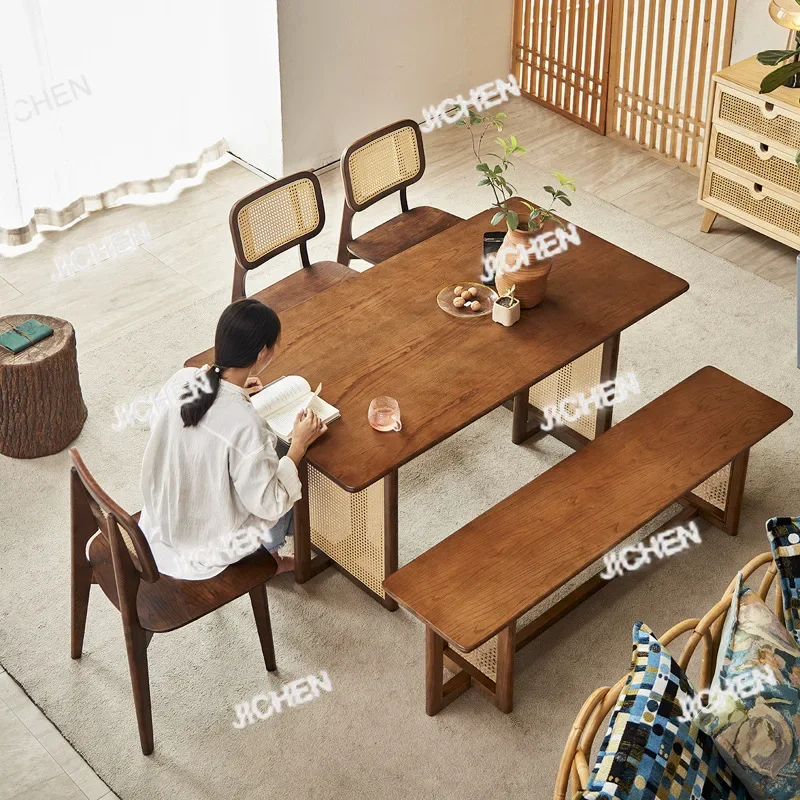 

JCJapanese dining table ash wood rattan dining table and chair combination retro simple
