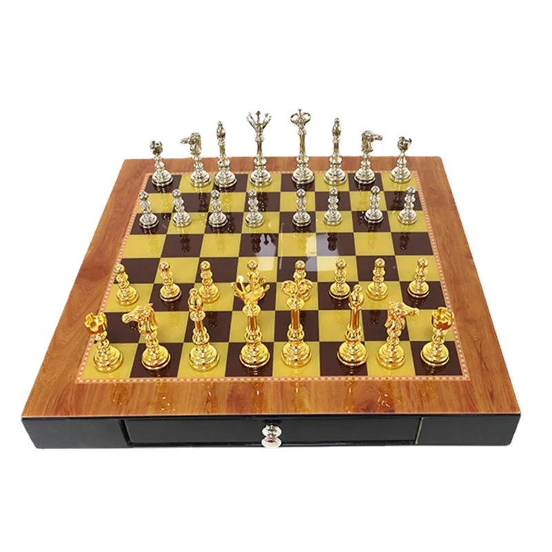 

Luxury Metal Chess Set Gold Sliver Chess Pieces 50CM Large Board Games Creative Family Table Games Nordic Home Decor Ornaments