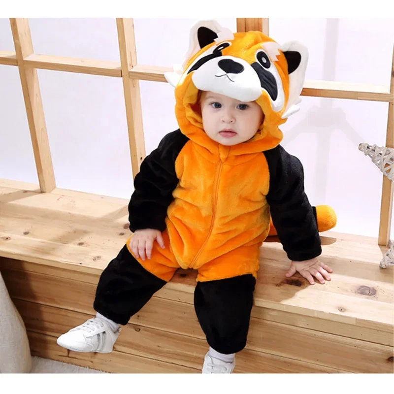 N66Baby raccoon costume Bebe clothes Halloween cosplay warm pajamas animal onesies kigurumis winter outfit boy girl romper o2W$%