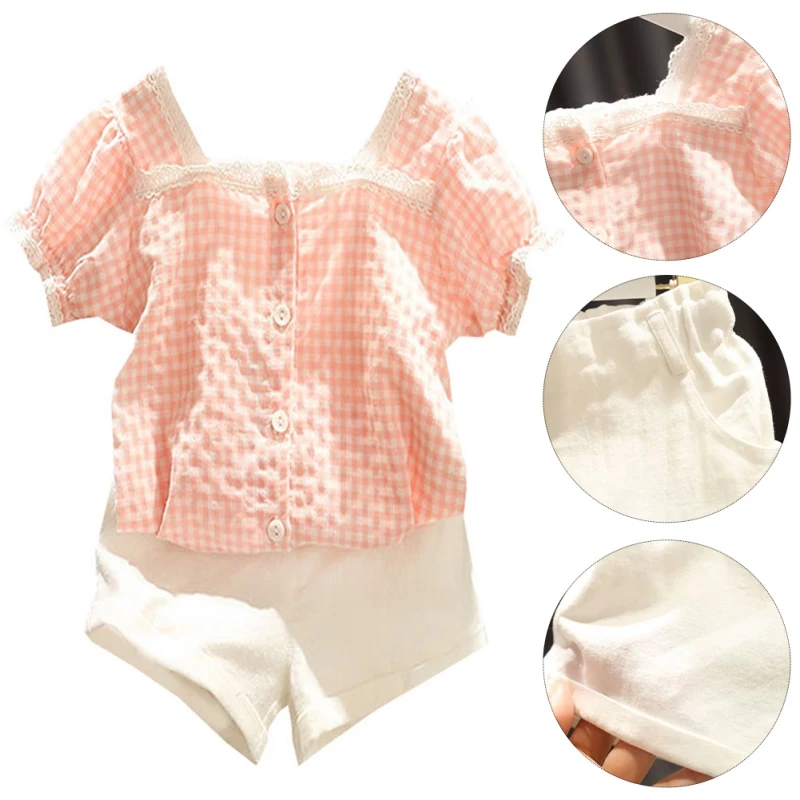 Summer Baby Girls Clothing Set Toddler Fashionable Plaid Shirt Shorts Princess Cute Suit 2Pcs Infant Girls Clothes Set