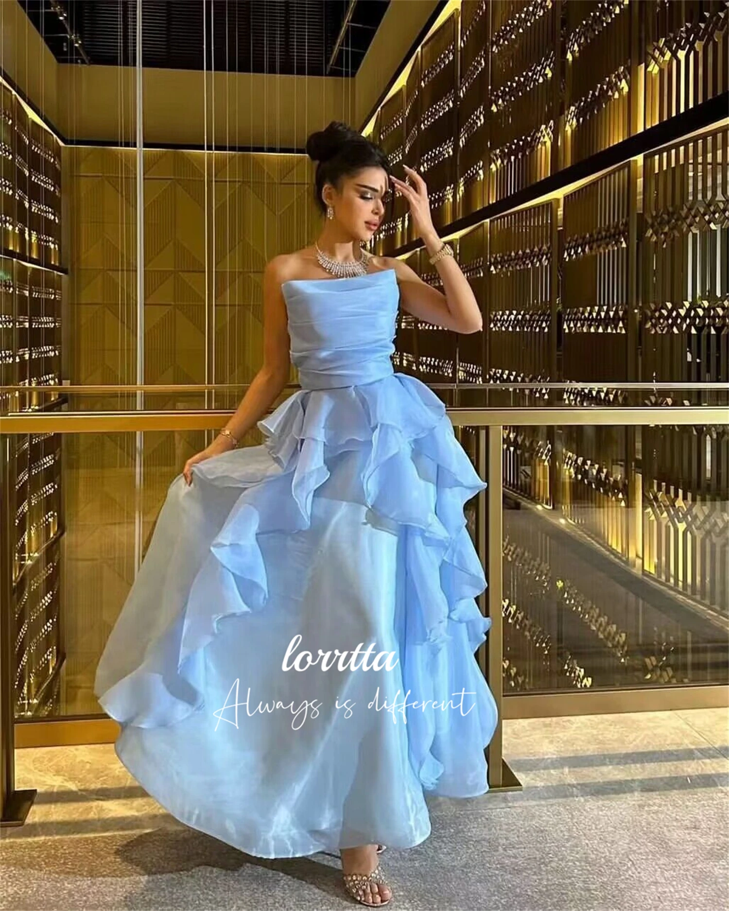 Lorrtta Eid Dress Organza Evening Graduation Gown Party Line A Sky Blue Happy Sharon Dresses 2024 Robe De Soiree Femmes Prom