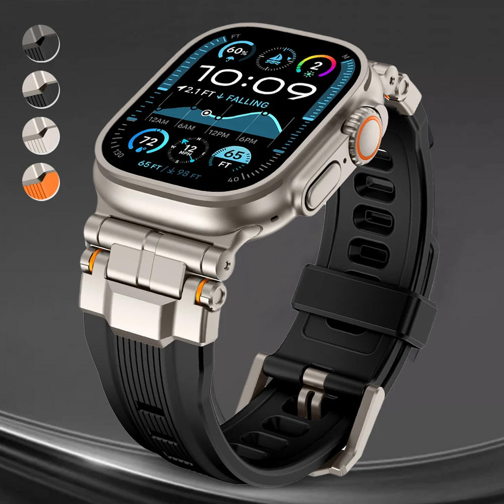

Rubber Sports Band for Apple Watch Ultra 2 49mm Series 10 9 8 7 46mm 45mm Metal Strap for iWatch 6 5 4 se 44mm Bracelet Correa