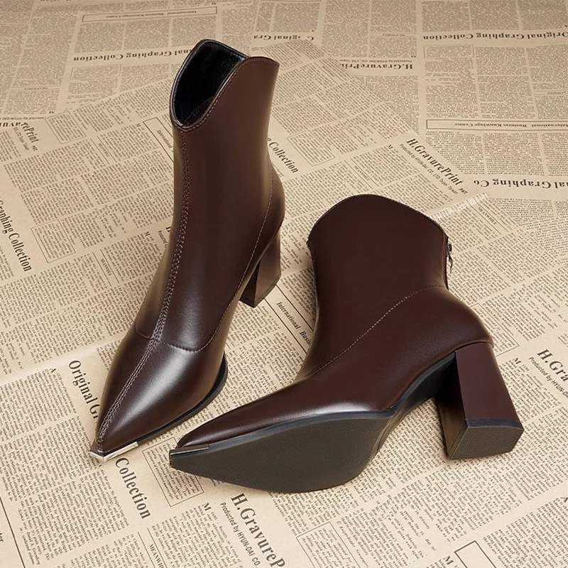 

Ankle Boots for Women's High Heels Pointed Toe Woman Shoes 2025 Winter Chelsea Boots New Short Plush Pumps Elegant Mujer Botas