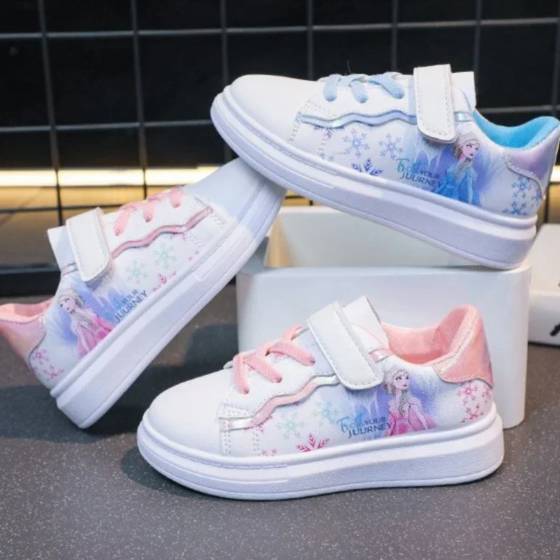 Disney Kids Girls Shoes 2024 New Children Sneakers Girls Elsa Frozen Princess Casual Sport Shoes Student Shoes Teen Shoes