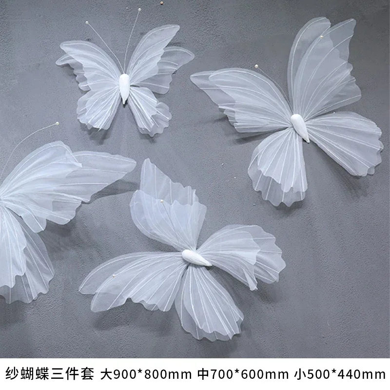 Artificial Gauze 3Pcs Butterfly Flower Wedding Decor Home Party Event Backdrop Decor Window Layout Butterfly Artificial Flowers