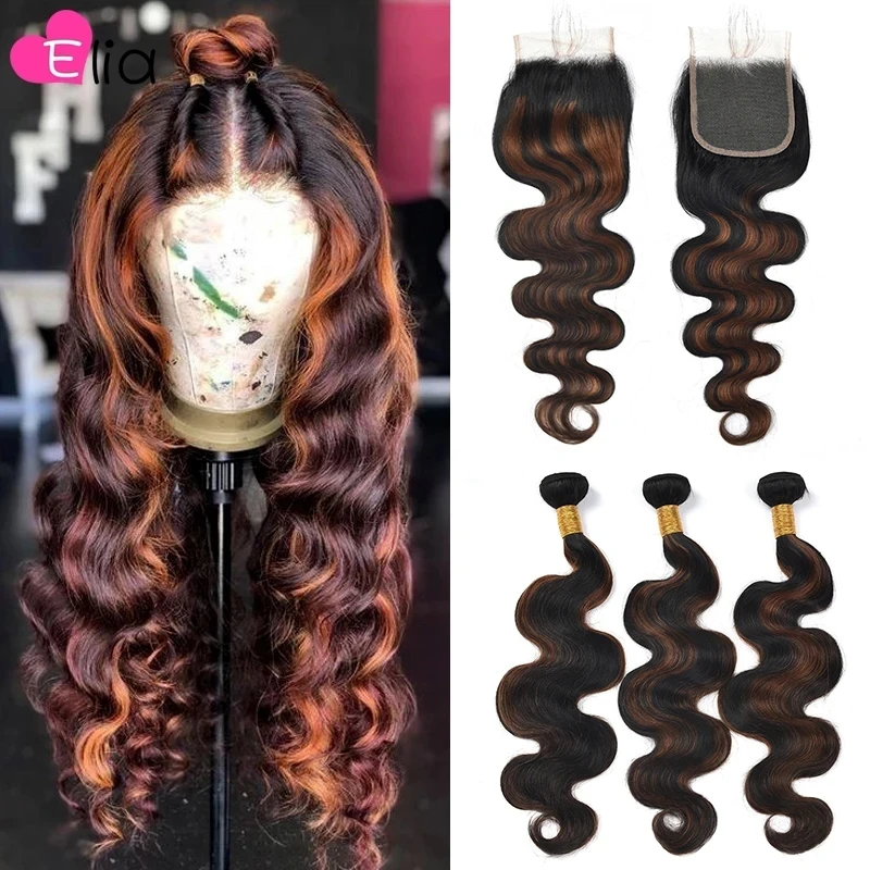 Hair Bundle With Closure Pre-Colored Bundle Pack Pre-Colored Closure Virgin Hair Weave 4 Bundle With Closure Salon Closure