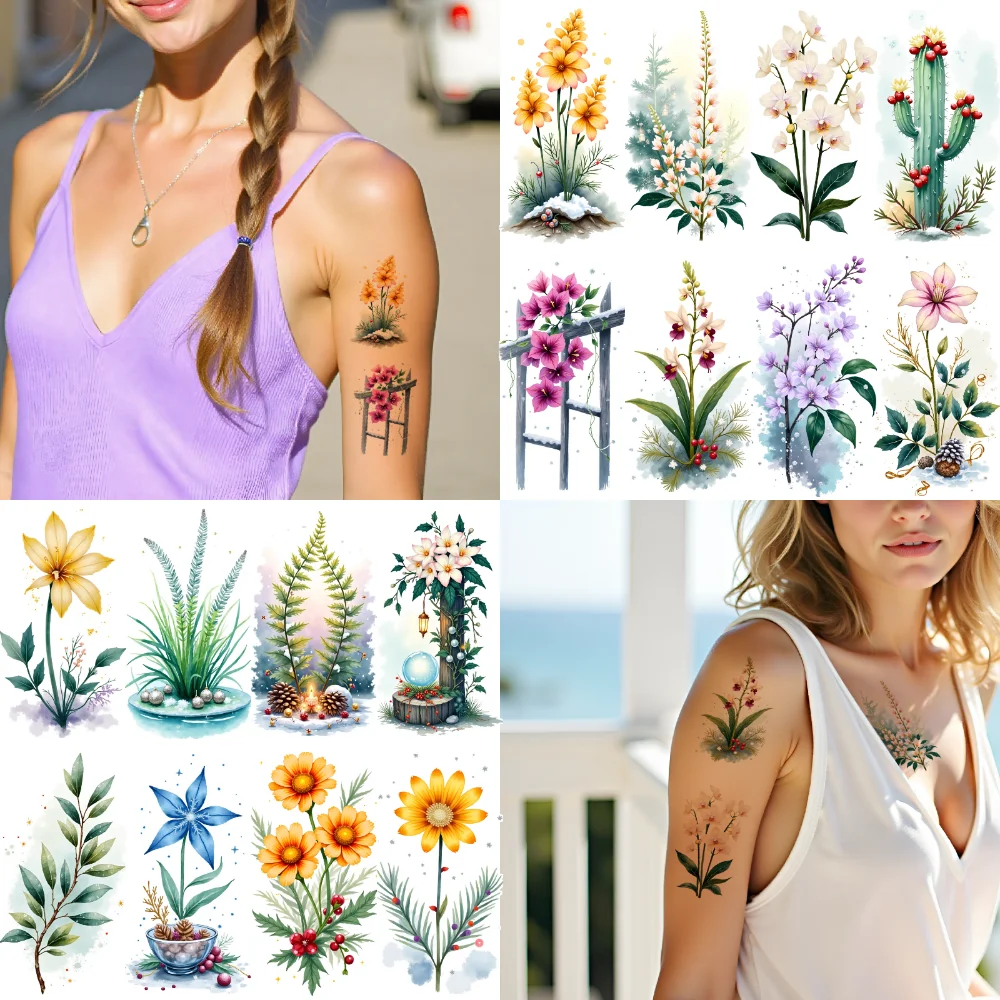 

9 шт. временные татуировки ботанические татуировки водостойкие долговечные наклейки для тела цветочные татуировки акварель для рук девушки дамы