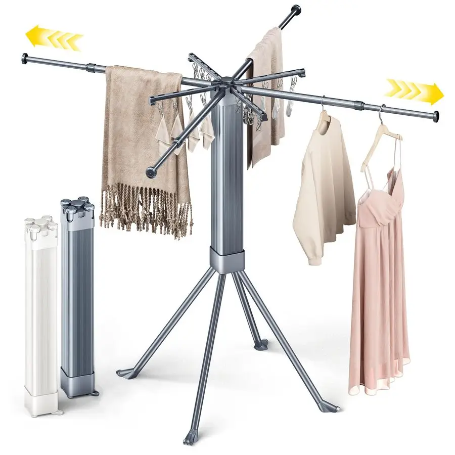 

Clothes Drying Rack Foldable Extending Laundry Rack with 16 Clips Collapsible Clothing Rack SpaceSaving Clothing Racks for Hangi