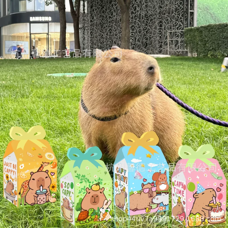 12 stks Capybara Bonbondoos Cartoon Kids Verjaardagsfeestje Gunsten Candy Cookie Treat Pakket Dozen Baby Douche Decoratie Benodigdheden