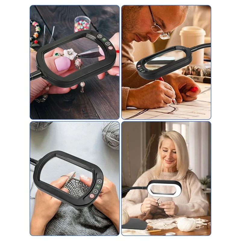 

10X Rectangle Magnifying Glass with Light and Stand, Flexible Gooseneck LED Lighted Desk Lamp, 5 Color Modes-A50M