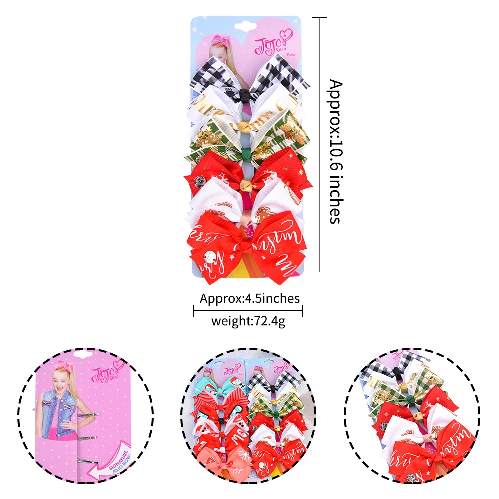 6Pcs/Set Christmas Printing JoJo Bows Hair Clip For Kids Girls Jojo Siwa Printed Ribbon Bows Hairpins Headwear Hair Accessories