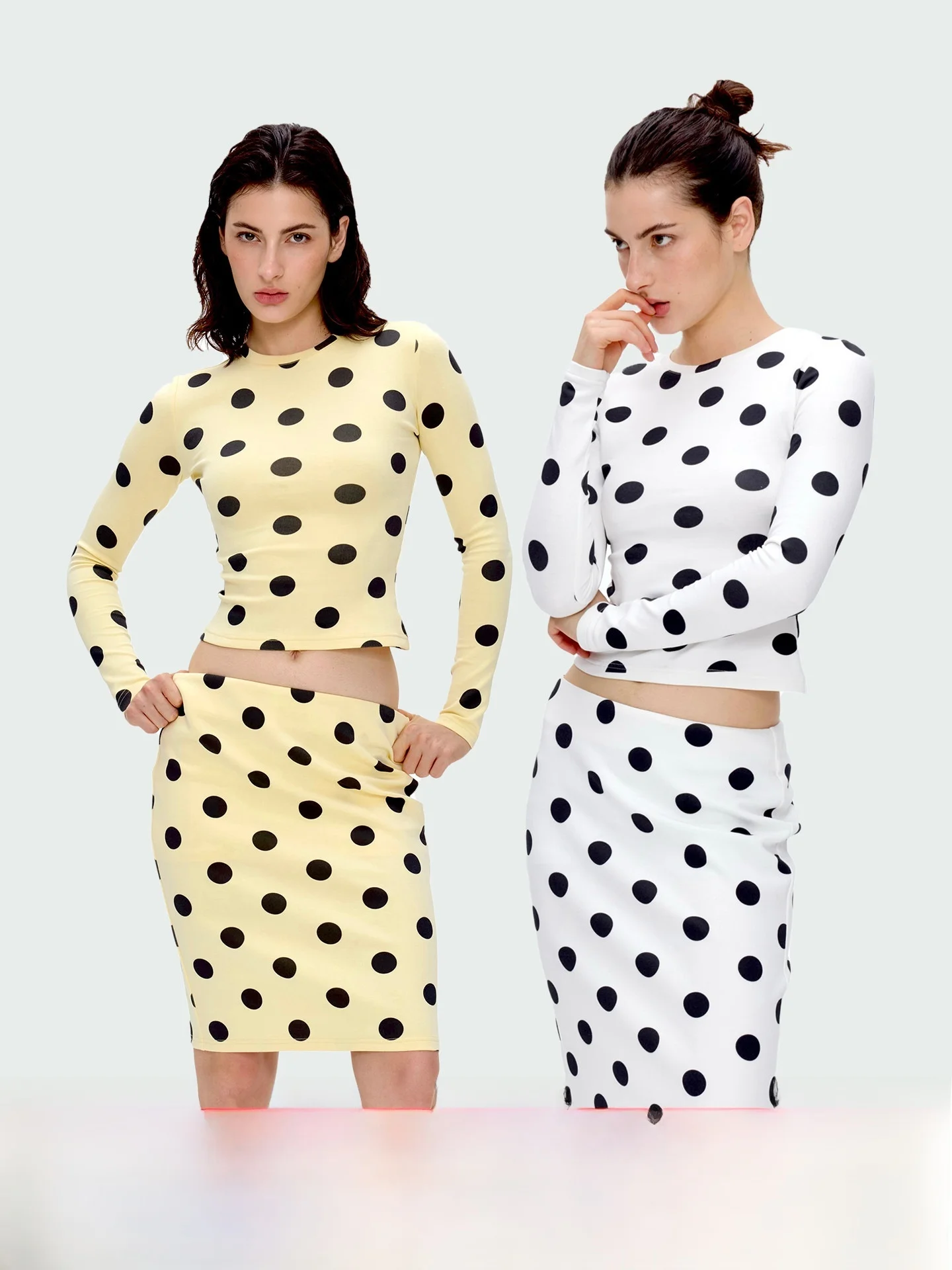 

Blinharm Casual Slim Fit Polka Dot Base Top f Skirt Slimming Low Waist Wrap around Skirt Set round Ne Long Sve T-irt