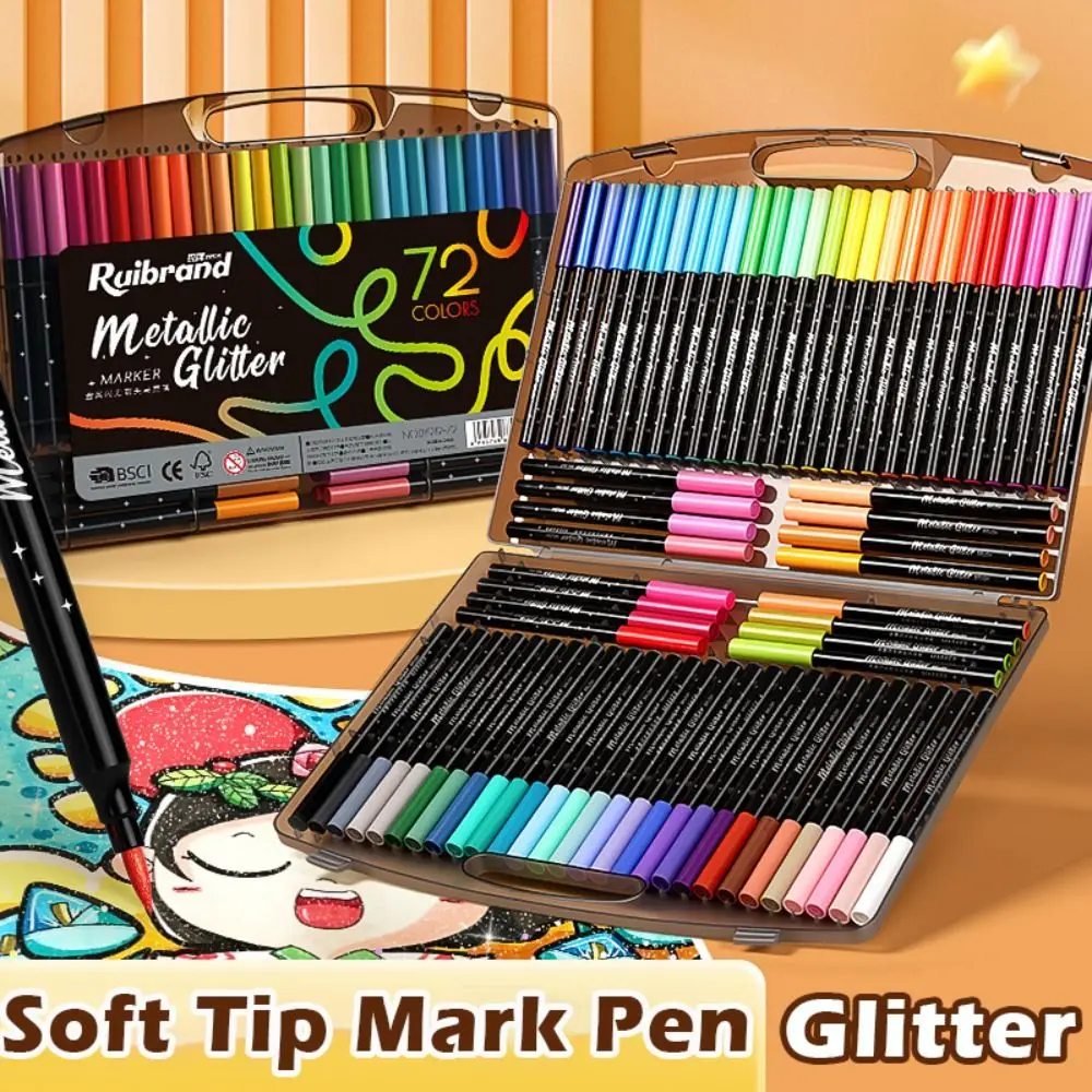 

New Durable Portable Multifunctional 72 Colors Glitter Pen Soft Head Glitter Effect Painting Brushes Flashing Pen DIY Drawing