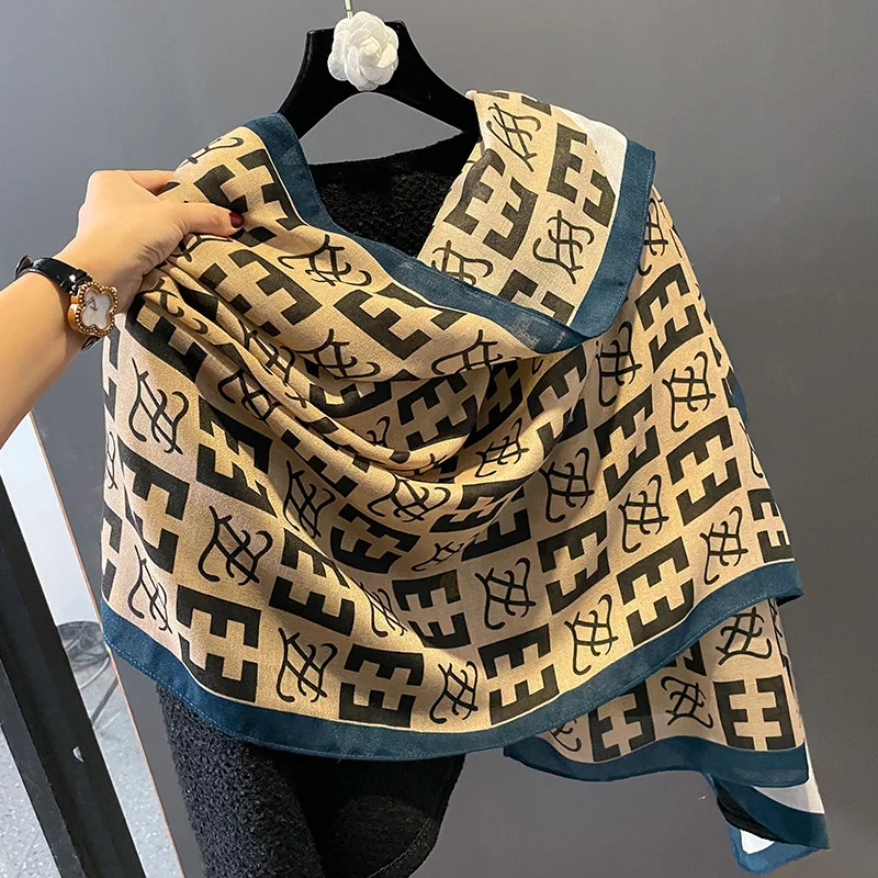 New Retro Camellia Fashion Cotton and Linen Feel Oversized Silk Scarf Gauze Female Summer air Conditioning Shawl Warm Scarf