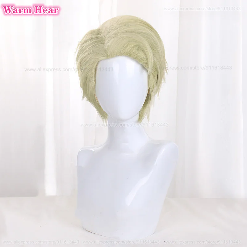 Anime Kento Nanami Synthetic Wig Yellowish Green Short 30cm Slicked-back Cosplay Wig Heat Resistant Hair Party Man Wigs +Wig Cap