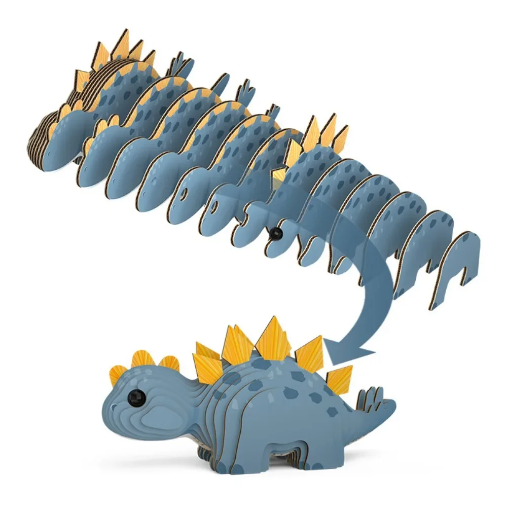 Set Mainan Kerajinan Tangan anak, teka-teki kertas dinosaurus DIY 3D buatan tangan rakitan stiker hewan minat tangan pada kemampuan untuk anak-anak