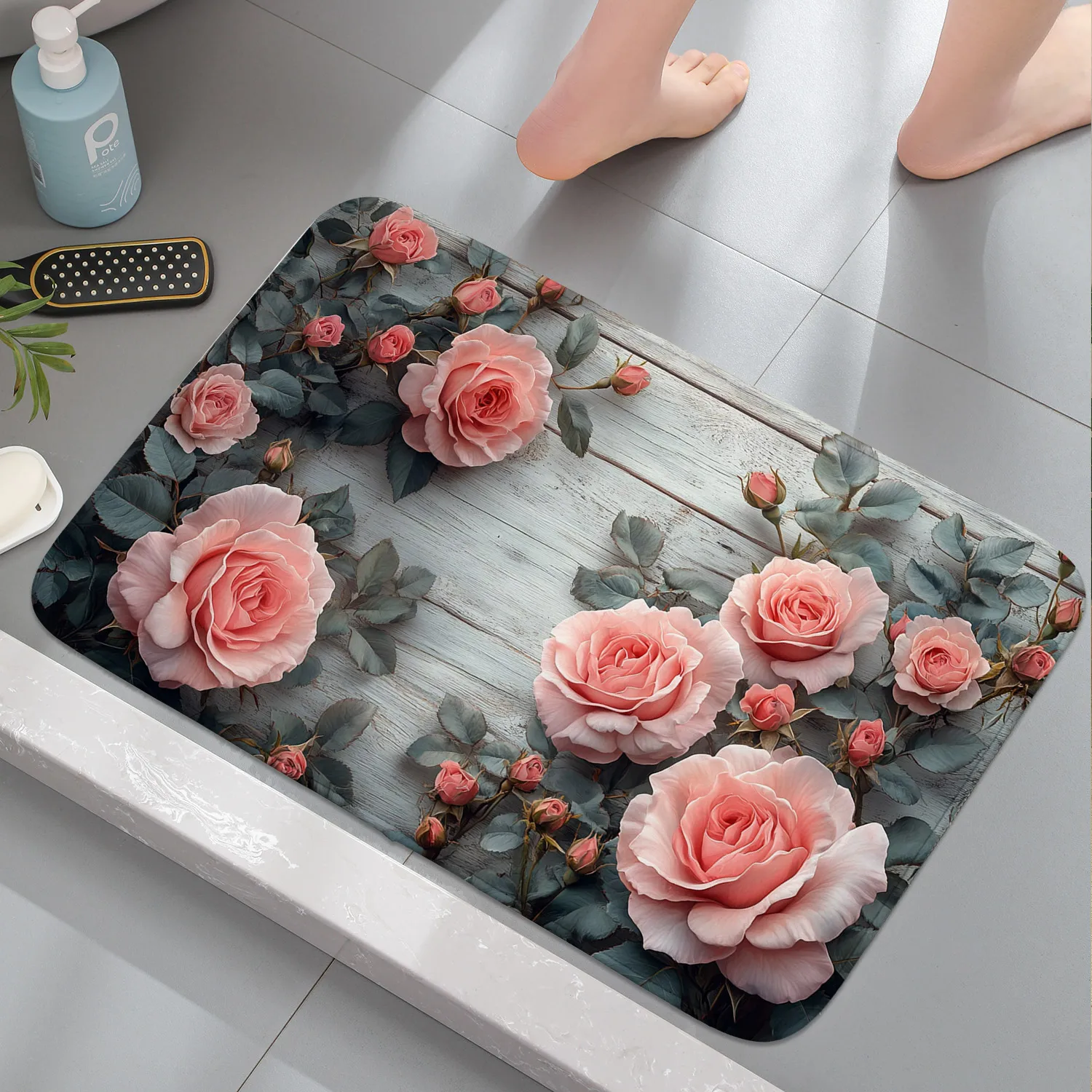 1 florale weiche und bequeme Küchenmatte, geeignet für Haustüren, Küchen, Esszimmer, Schlafzimmerteppiche, Badezimmer, Schlafzimmer