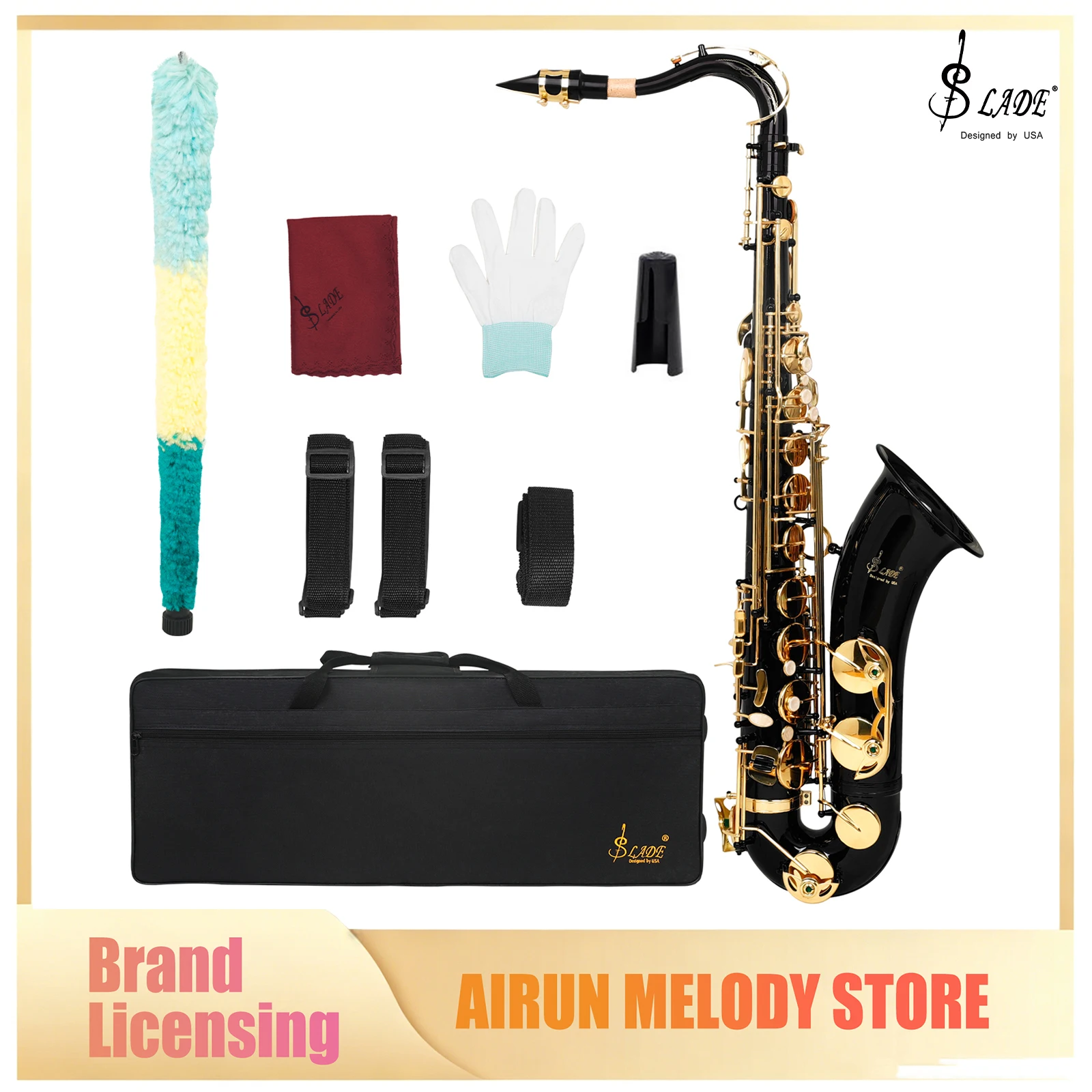 SLADE Bb Tenor Saxophone Phosphor Copper Engraved Tube Lacquer Body Gold Plated Keys with Accessories for Saxophone Performance