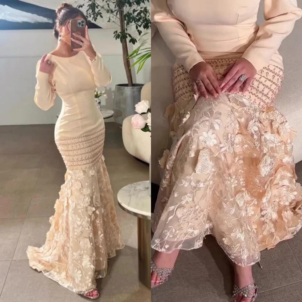 

Prom Dresses Eleagnt Boat Neck Mermaid Lace Party Dress Floor Length Long Sleeve High Quality Formal Evening Gowns vestido festa