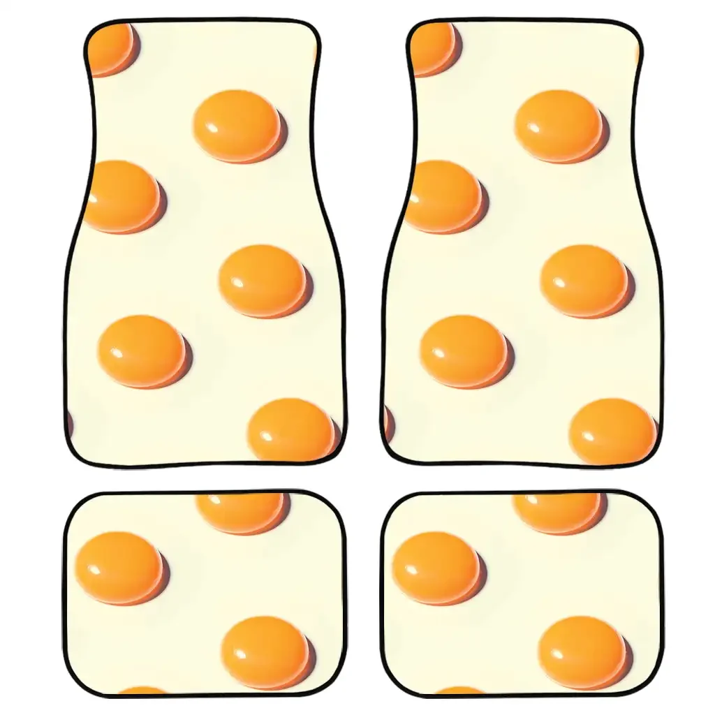 Blue Fried Eggs Pattern Print Car Floor Mat Carpet Anti-Slip Rubber Mat Pack of 4 Auto Accessiores for Car SUV Van