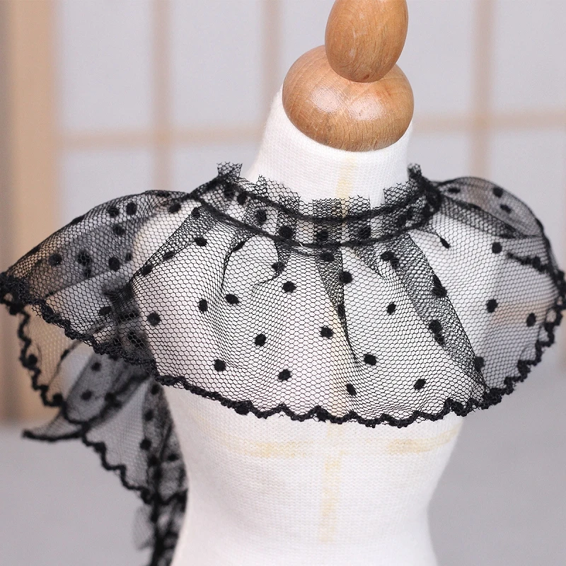 

40Yards White Black Pink Wrinkled Pleated Mesh Lace Fabric Dress Collar Ruffle Trim Polka Dots Embroidery Ribbon Sewing Decor
