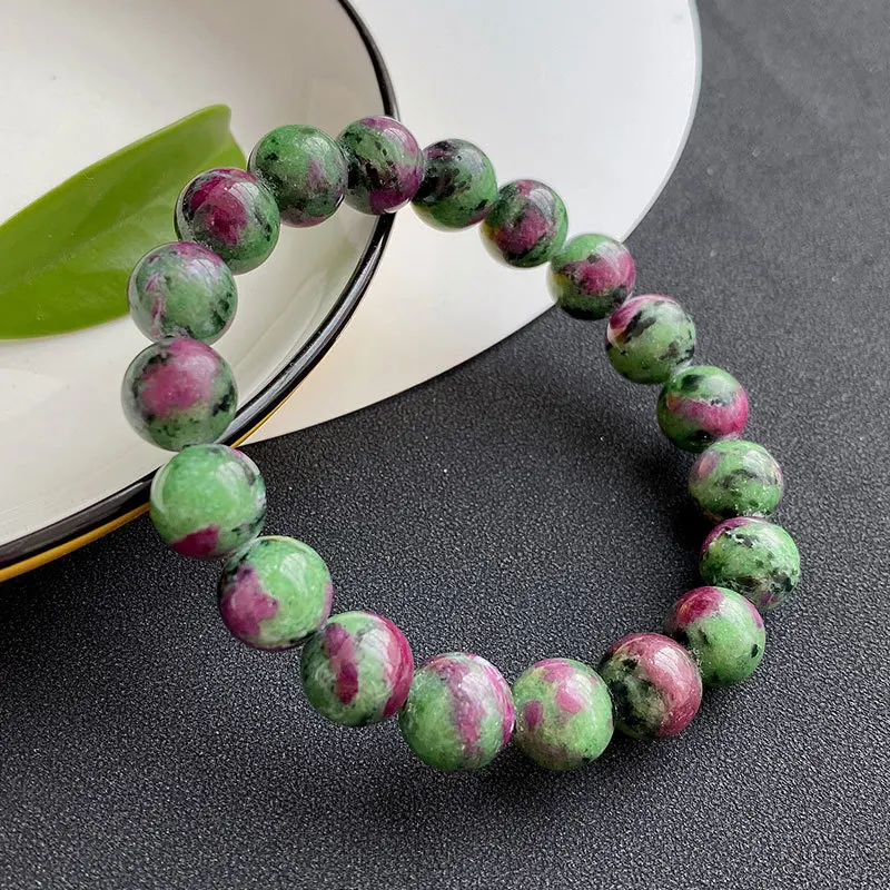 Natural Ruby Zoisite Red Green Gemstone Beads Bracelet Stretch 9mm 10mm 11mm Crystal Beads Rare Ruby Jewelry Burma AAAAA