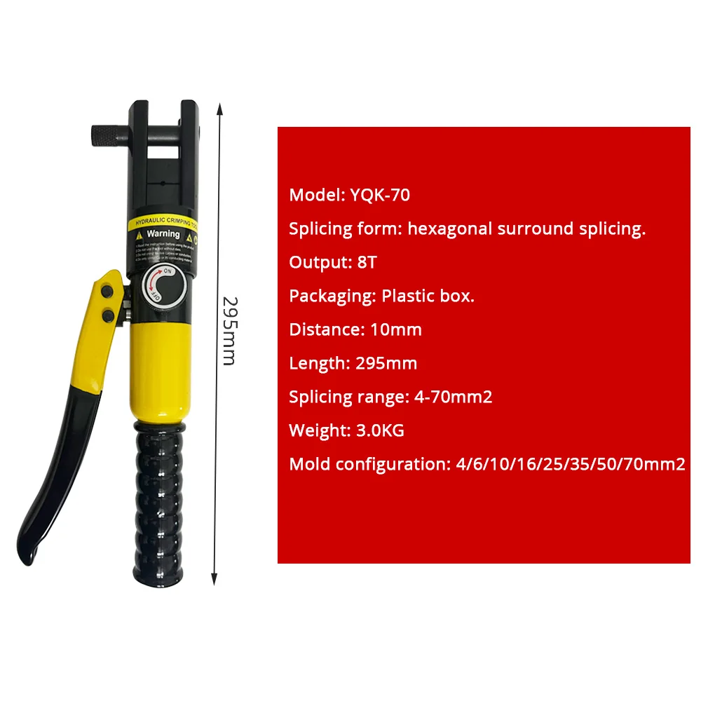Pinza per crimpare cavi idraulici azionata manualmente Pinza per terminali per capocorda per cavi batteria con 8 paia di matrici, strumento di crimpatura 4-70mm2