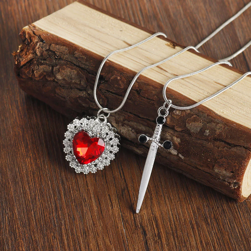 

2pcs Creative Trendy Sword Shape Heart Pendant Couples Necklace for Women Men Party Love Jewelry Christmas Gift Accessories