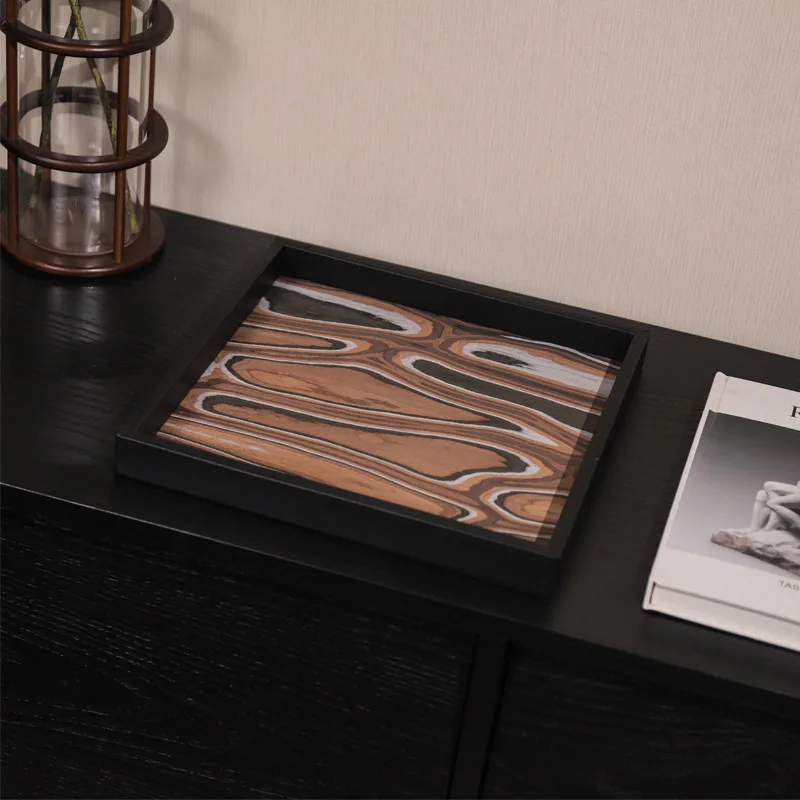

PYJ wabi-sabi wind tray black leather wooden tray furniture exhibition hall coffee table vase storage ornament