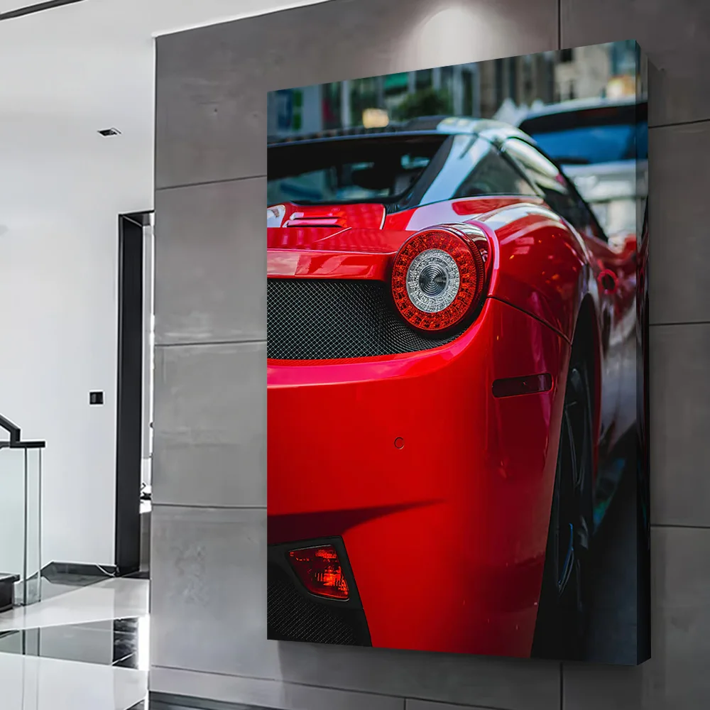 Red Sports Car Rear View Detail Poster Customizable Printed Canvas Painting for Pictures Wall Art Home Decor Bedroom Decoration