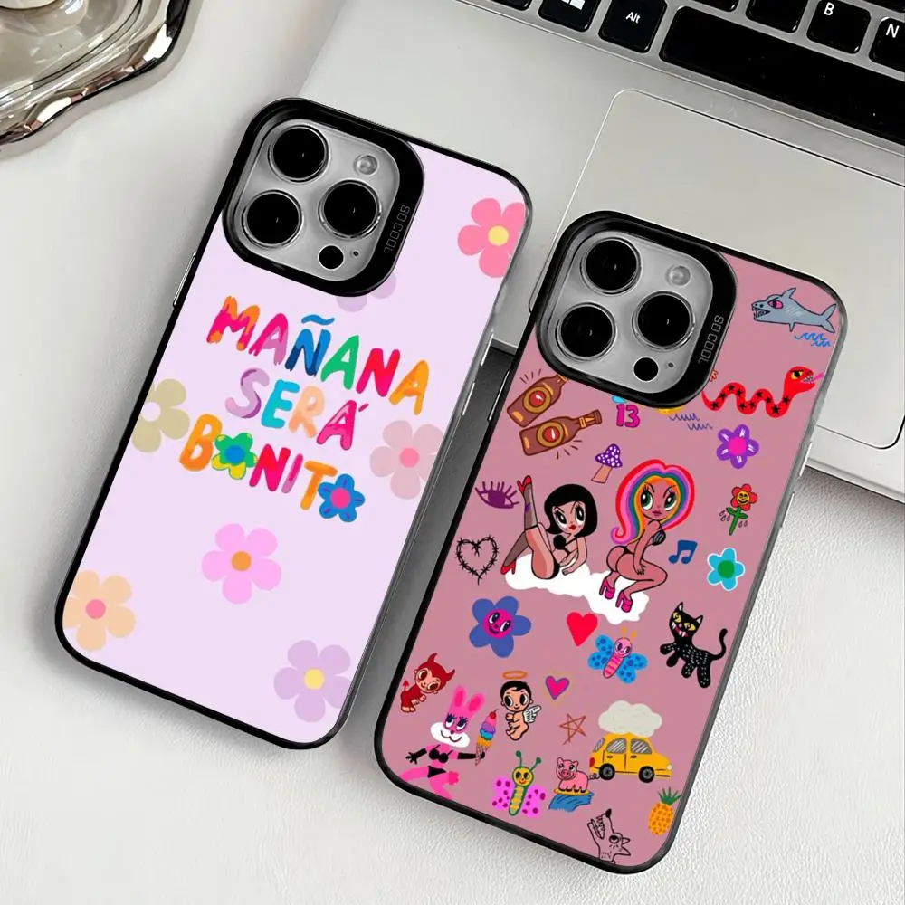 K-Karol G M-Manana Sera جراب هاتف آيفون 17 16 15 14 13 12 11 Pro Max Air متعدد الألوان ماتي ليزر معدني أورورا فوندا