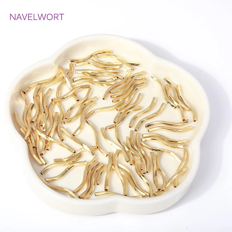 1.8x20MM 18K Gold Plated Brass Wavy Curved Tube Beads Metal Spacer Separator Beads For Jewelry Making DIY Bracelet Accessories
