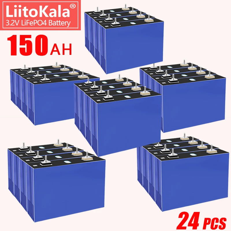 

24PCS LiitoKala Lifepo4 3.2v 150Ah Battery Rechargeable Lifepo4 Lithium ion Cells DIY 12V 24V 48V Solar Storage System EV