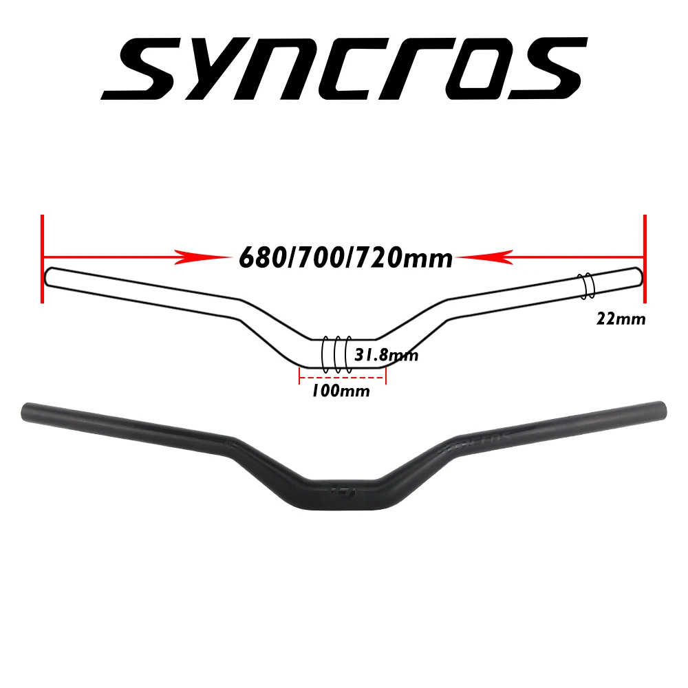 25 Degree Syncros Mountain Bike Rise Handlebar Matte Full Carbon Fiber MTB Bicycle Accessorises 31.8mm*680/700/720mm