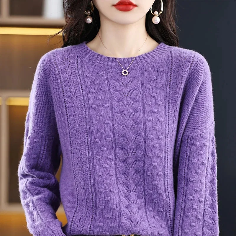 

Pure Sweater Women's New Round Neck Autumn And Winter 2024 Cashmere Sweater Korean Version Loose Knit Keep Warm Bottoming Shirt