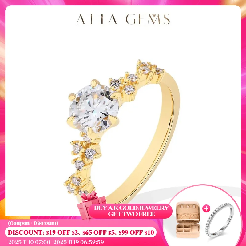 

ATTAGEMS 6.5mm 1CT Moissanite Ring for Women luxury Wedding Bride Christmas Jewelry Gift Solid 18K 14K 10K Yellow Gold Pass Test