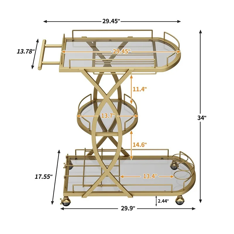 Tempered glass dining car, high-end shelves, mobile c