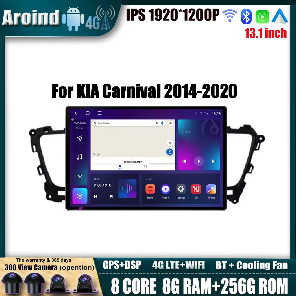 

For KiA Carnival 2014-2020 13.1-inch IPS Touchscreen Multimedia Player GPS Navigation Android OS Wireless Carplay 4G Car Radio