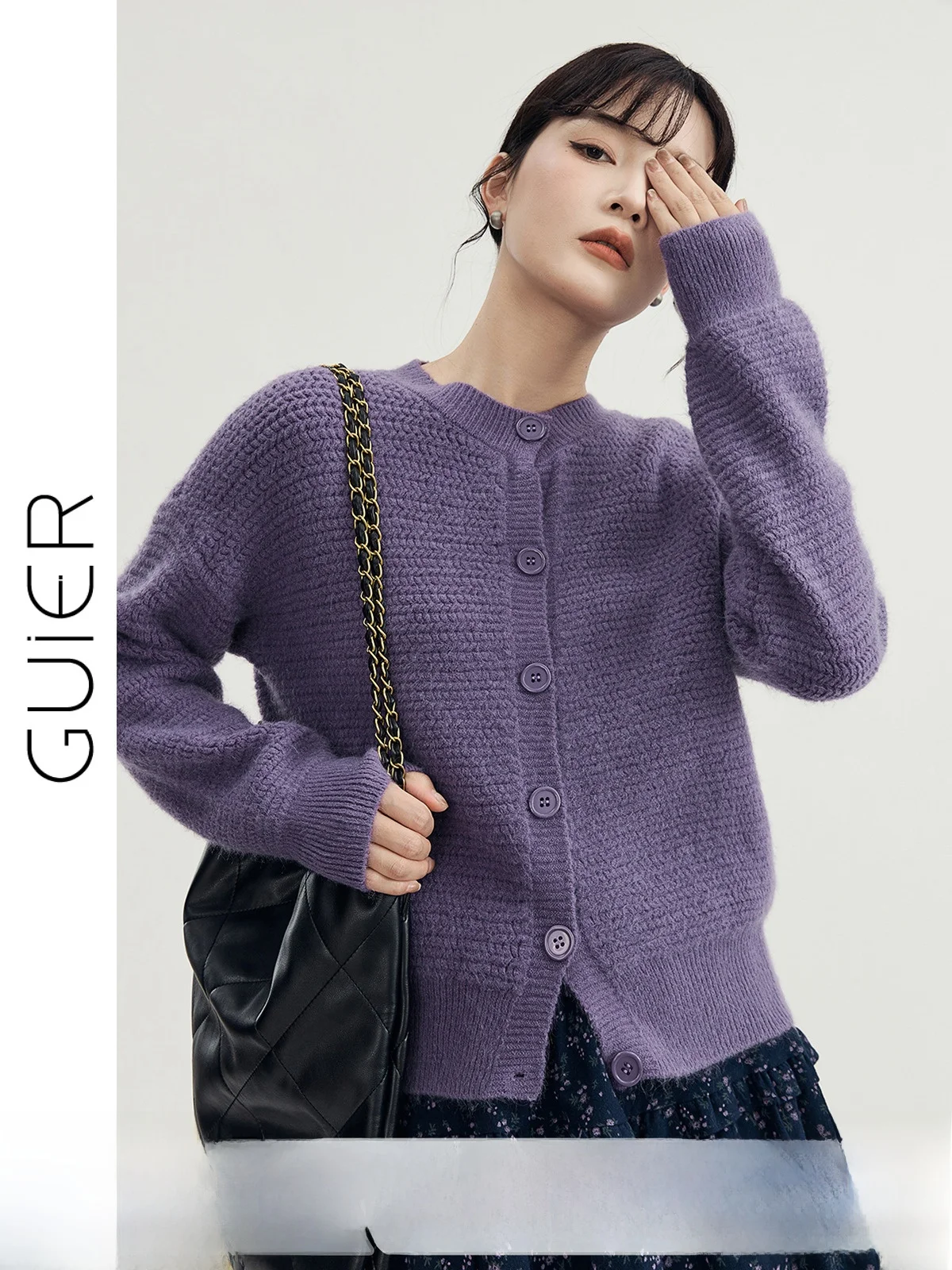 

Purple Open Cardigan Sweater Women's Spring Autumn 2025 New Small Size Casual Versatile Knitted Top Loose Fit Long Sve