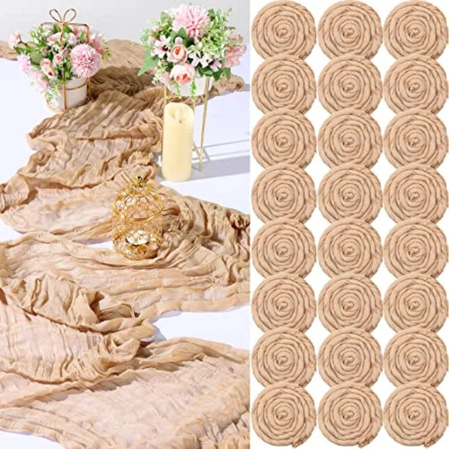 

24 Pcs Wedding Champagne Cheesecloth Table Runner Bulk Boho Rustic Gauze Cheese Cloth Table Runner 120 Inch 10ft Long Holiday T
