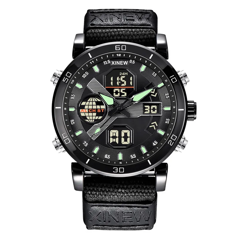 Men Big Brand Chronograph Watches Students Boys Fashion Nylon Band Dual Time Army Multi-function Sports Watch Relogio Masculino
