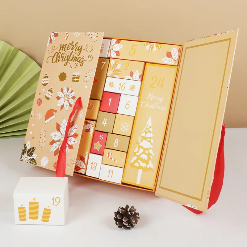 Custom. Countdown Calendar Box-Border Ribbon Box Double Open in Stoc