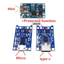 5 pcs Micro Mini Type-c USB 5V 1A 18650 TP4056 Lithium Battery Charger Module Charging Board With Protection Dual Functions